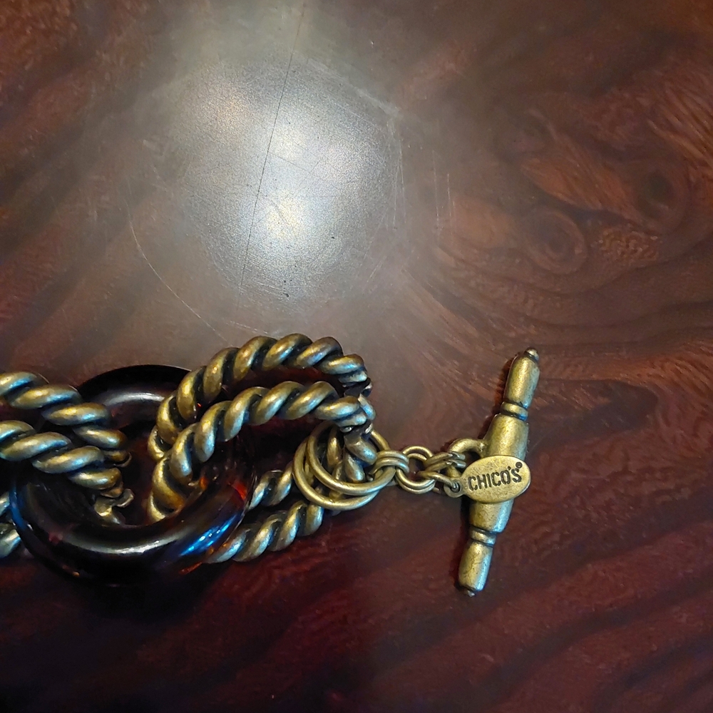 Chico's Elegant Gold and Blue Chain Bracelet - Picture 2 of 4